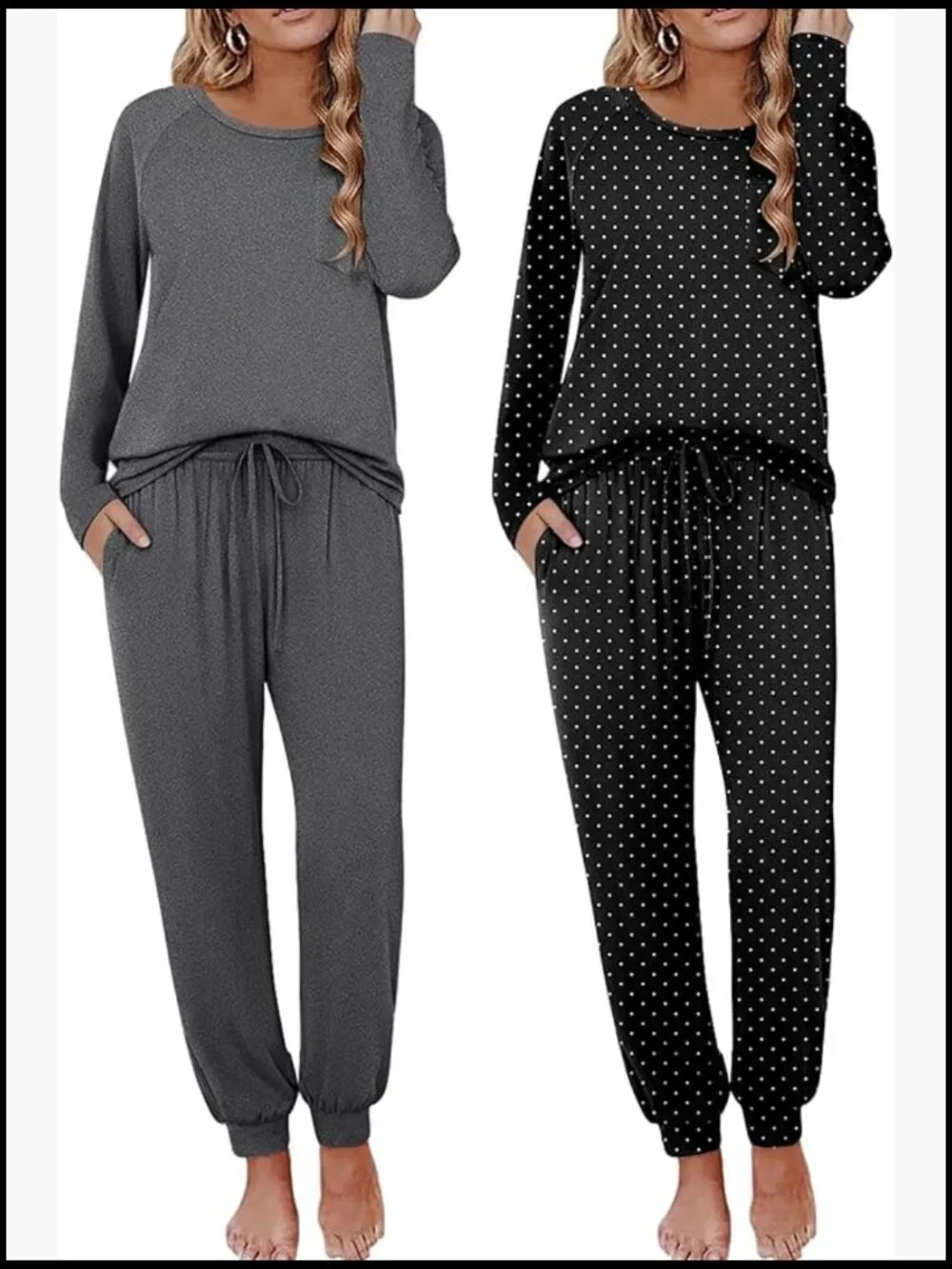 Long Sleeve Pajama Set with Jogger Pants, 95% Polyester 5% Spandex